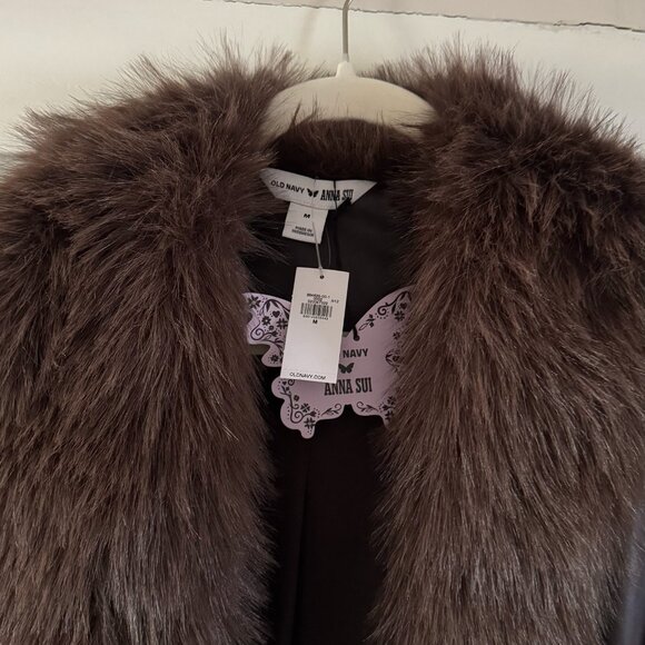 Old Navy x Anna Sui Vegan Leather Faux Fur Trimmed Coat Medium NWT - Picture 6 of 6
